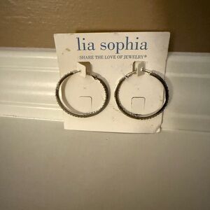 Lia Sophia "Standing Ovation" Silver Tone w/Cut Crystals 1.5" Hoop Earrings NWT